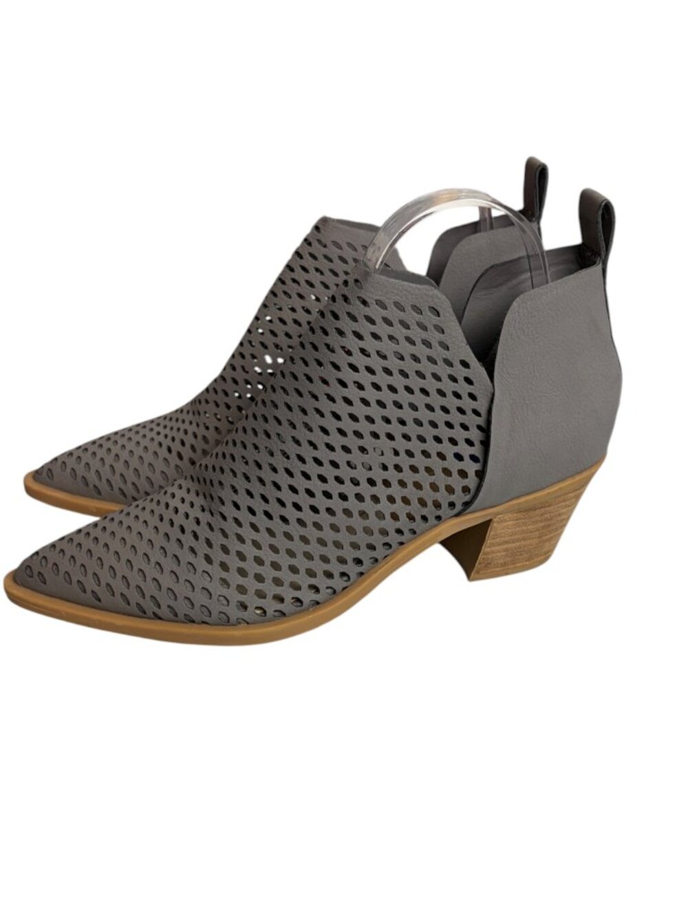 Dolce Vita Size 7.5 Sher Perforated Booties Grey Leather Pointed Toe Heeled Shoe